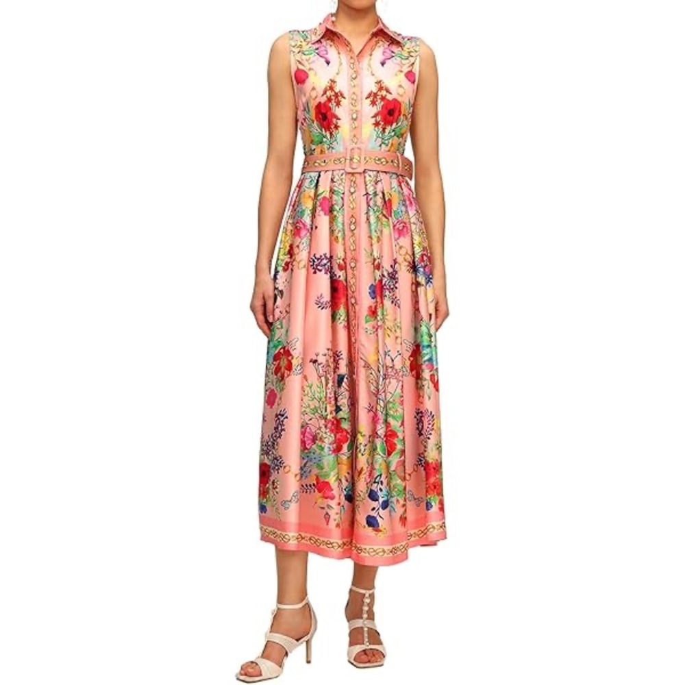 Vibrant Floral Maxi Dress NWOT with belt